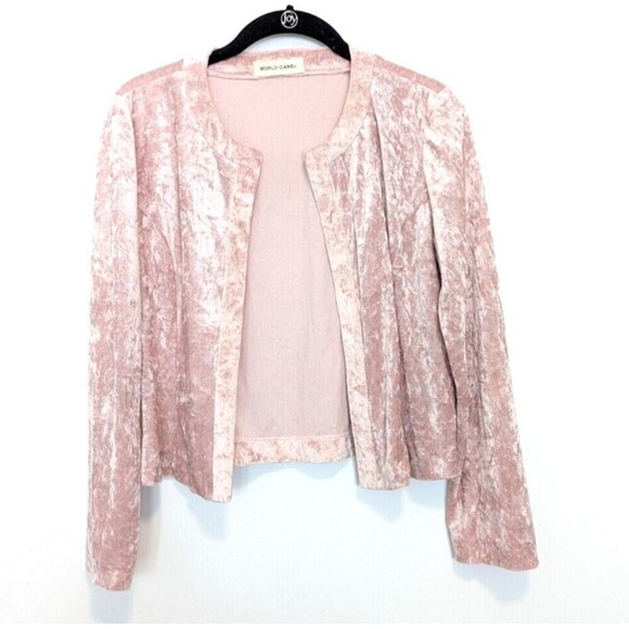 World Cane Pink Crushed Velvet Cardigan Women's Size Medium - Picture 1 of 11